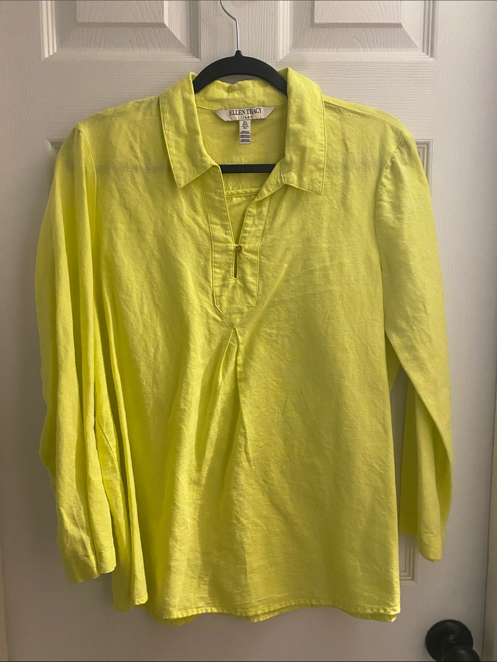 Ellen Tracy Neon Yellow Long-Sleeve Polo Shirt